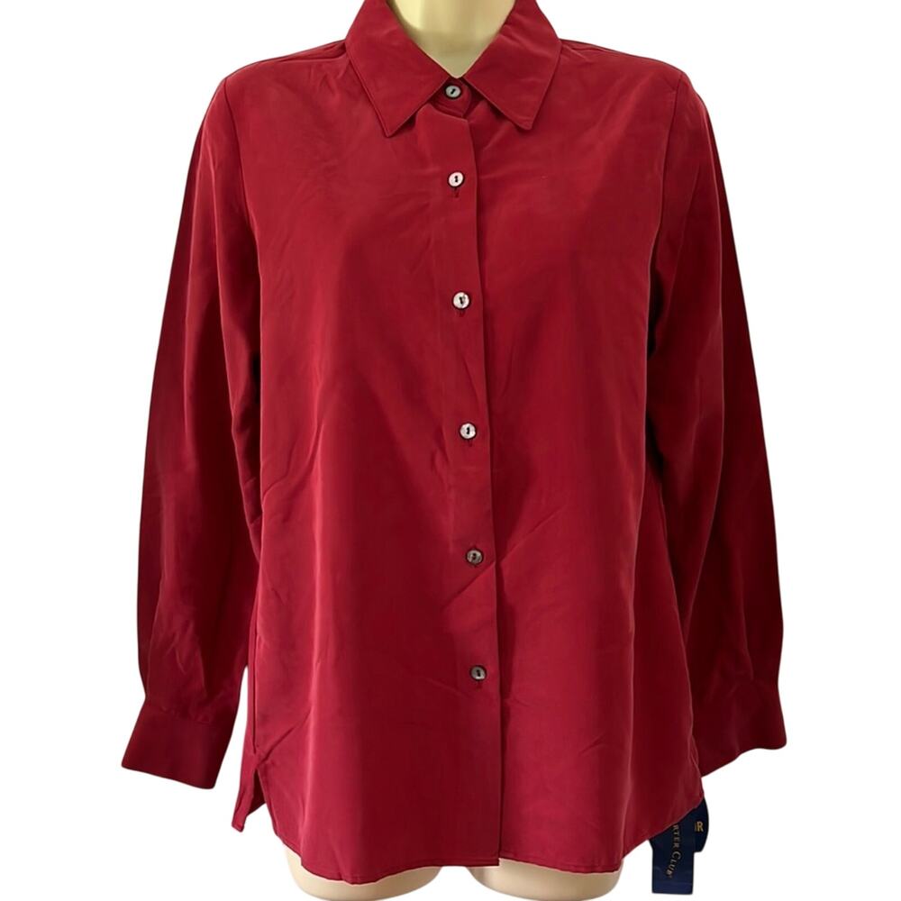 Charter Club Size S Red Blouse Stain Protector Preppy Office NWT